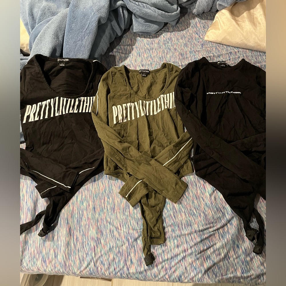 PrettyLittleThing Black and Green Long Sleeve BodySuits